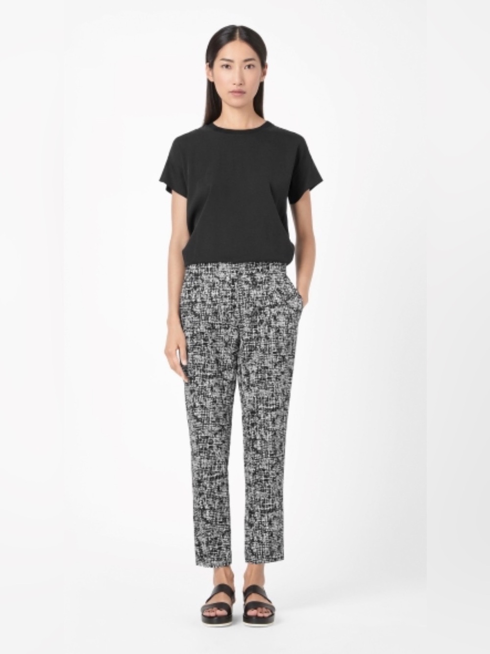 COS Black & White NWOT Patterned Straight-Leg Pants, Women’s Sz. 6 Trousers